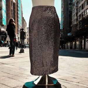 Everleigh Black Sequin Pencil Skirt S Party Glam Sparkle Formal Evening Chic
